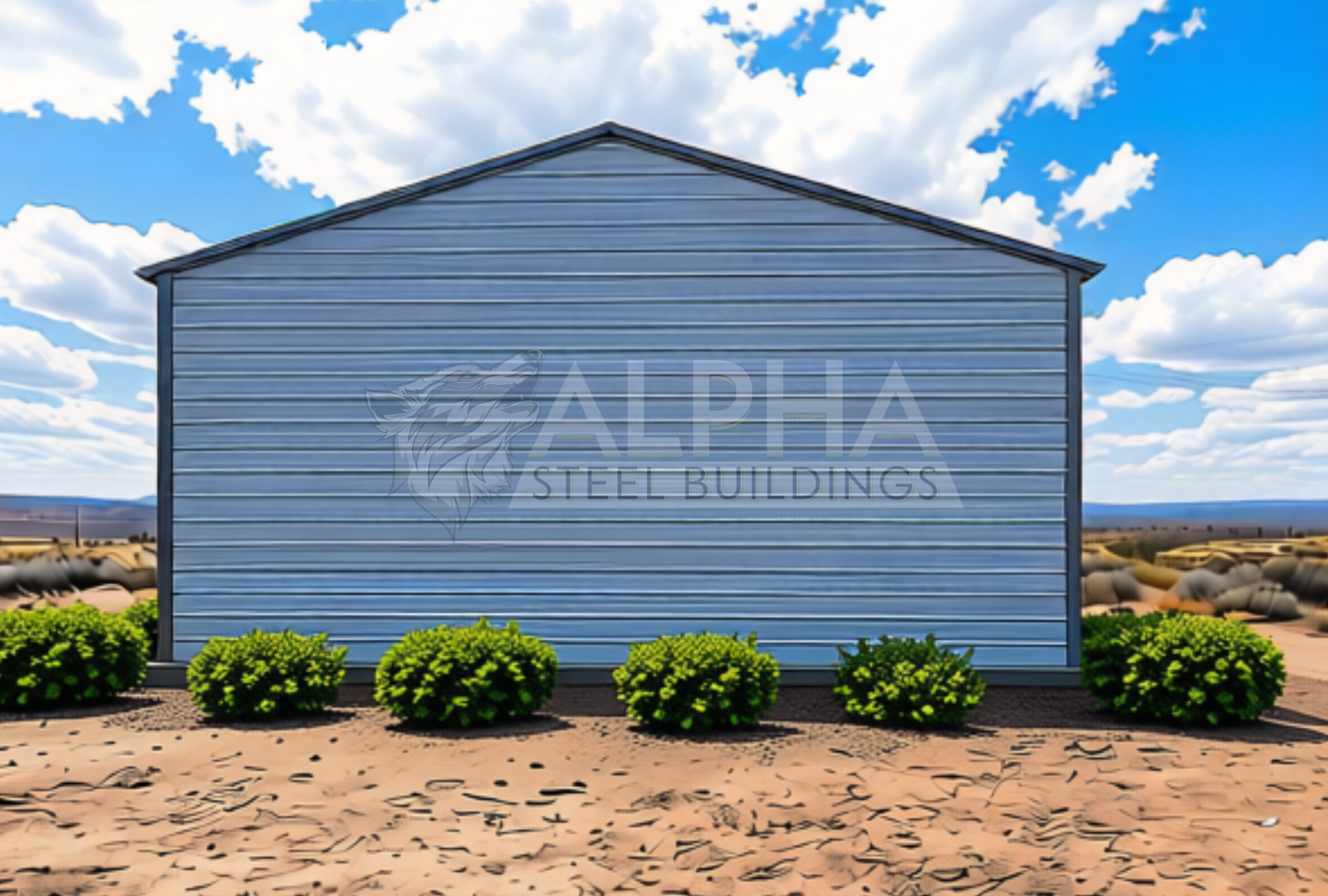Back view of 30'x30'x12' A-Frame Vertical Roof - fully enclosed steel garage, optimal for weather protection