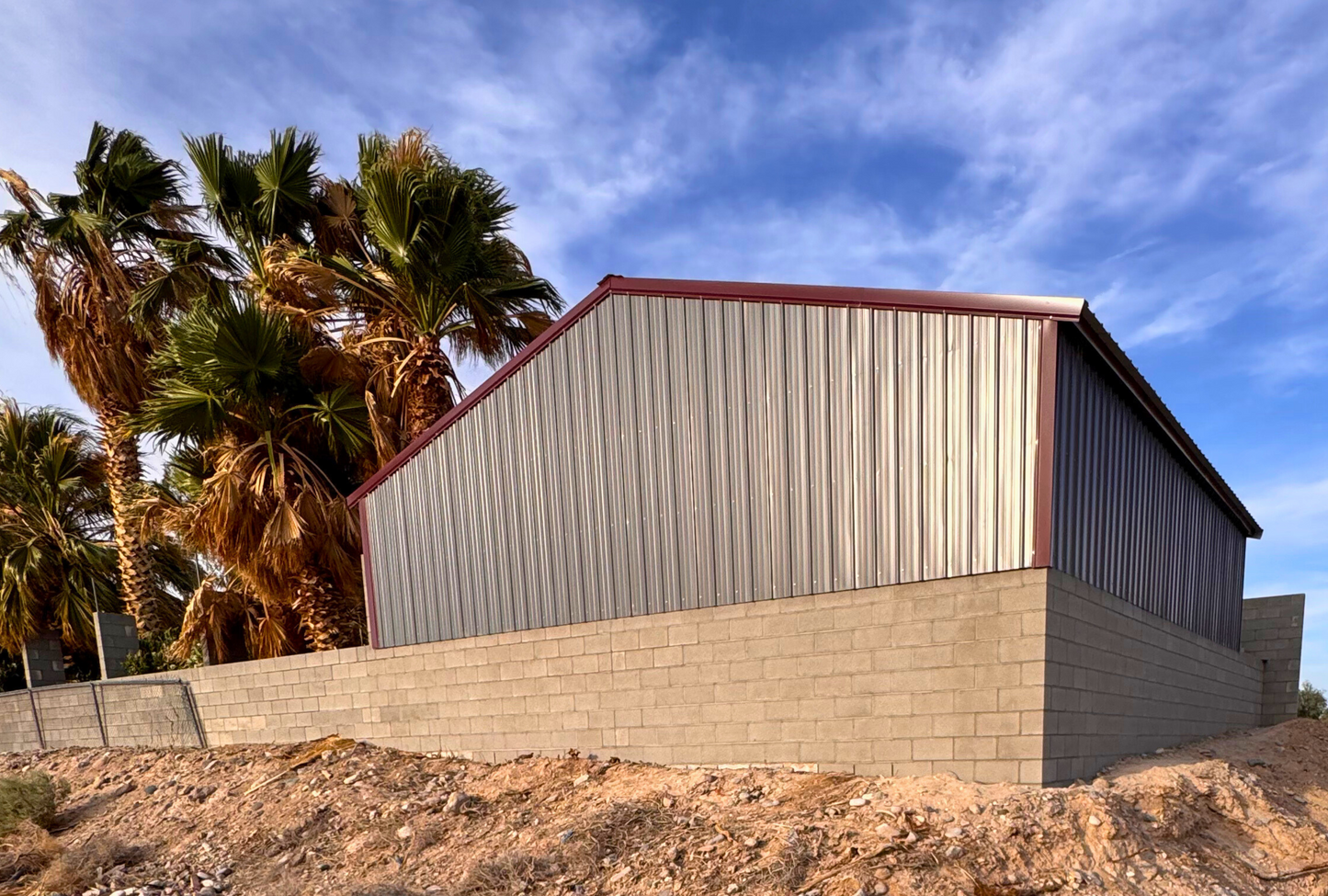 30'x35'x6' A-frame Style With Vertical Roof, Both Vertical Sides & Back Vertical End Closed, Back Left Angle View.