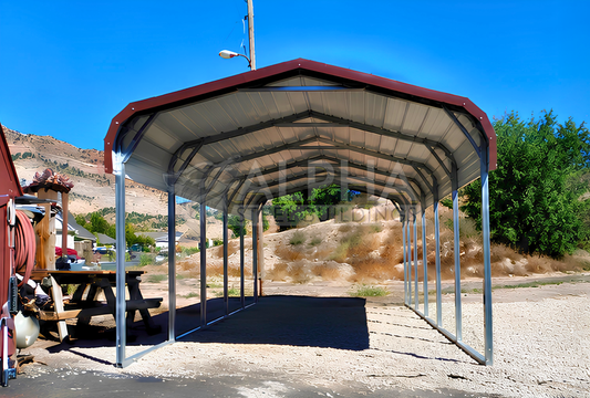 Front view of 12x20x6 regular roof steel carport front view with open sides