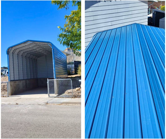 "18'x25' Regular Style Horizontal Roof Garage - Fully enclosed structure with horizontal roof design and durable 14 gauge frame."