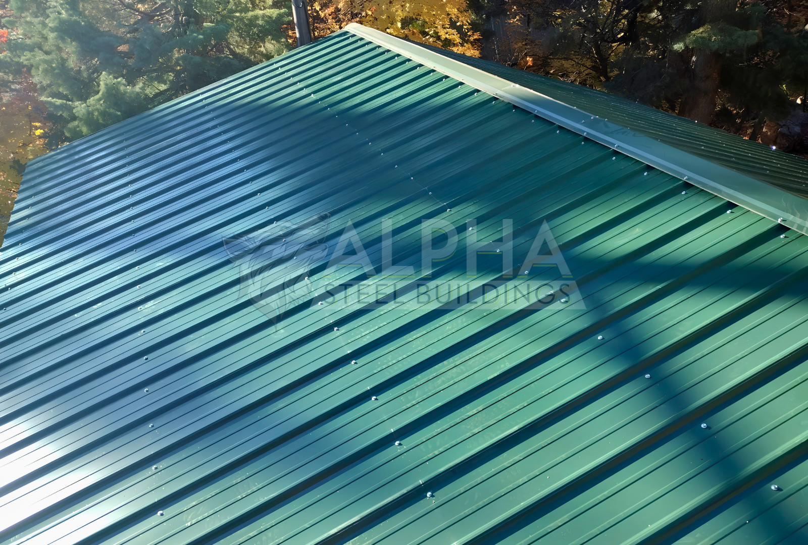 Top angle view of 20'x25'x10' a-frame vertical roof rv cover, great protection against the elements.