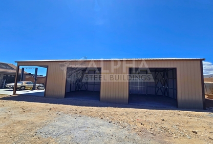 Right angled view of 22x60x12 A-frame utility building with vertical siding, enclosed walls, and multiple framed openings