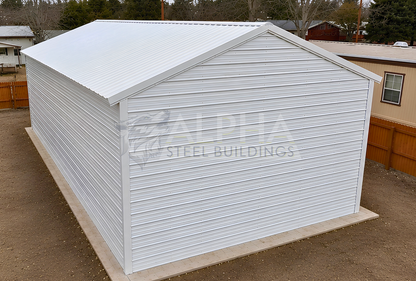 26x60x12 vertical roof steel garage rear view with fully enclosed horizontal panel walls