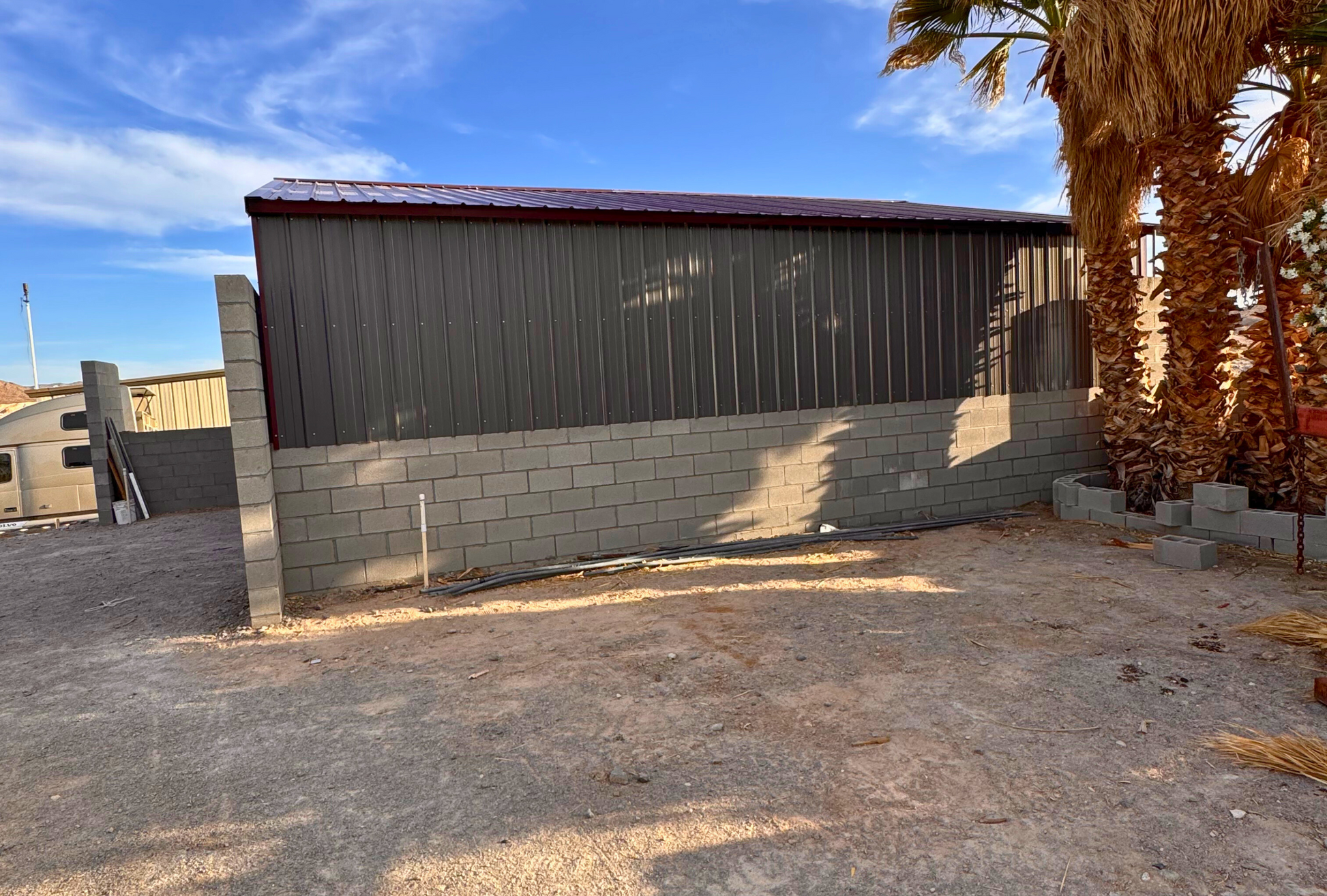 30'x35'x6' A-frame Style With Vertical Roof, Both Vertical Sides & Back Vertical End Closed, Right Angle View. 