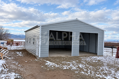 30'x40'x11' A-frame vertical roof steel shop front left angled view