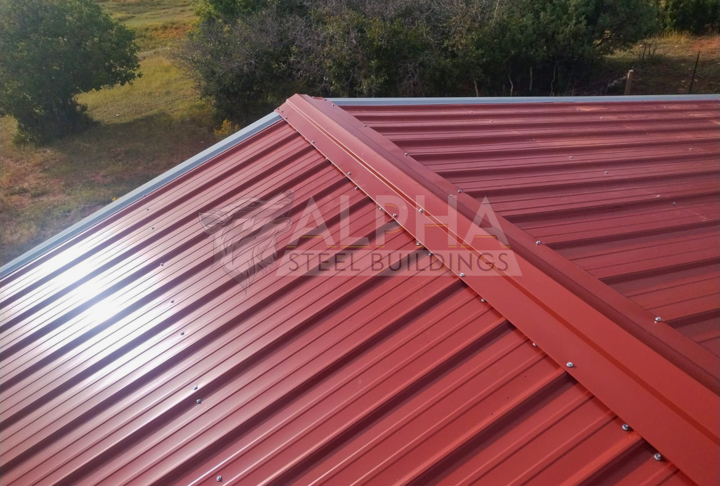 Top right angle view of 30x40x12 a-frame steel carports with vertical roof, fully open for versatile coverage