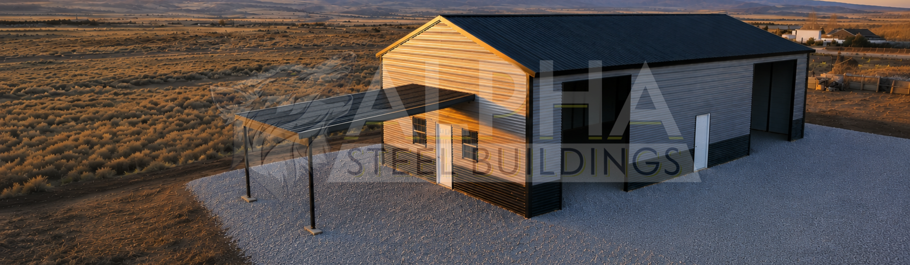 30x60x13 A-frame steel building with vertical roof, enclosed walls, and 12x15 lean-to.