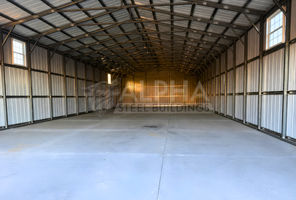 30x80x12 vertical roof steel building interior rear view