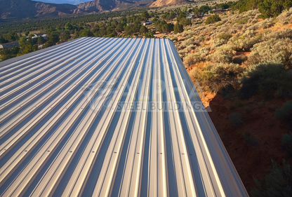45x45x12 2/3 barn style steel building with horizontal roof, 30x45 main section roof viewed straight from front to back
