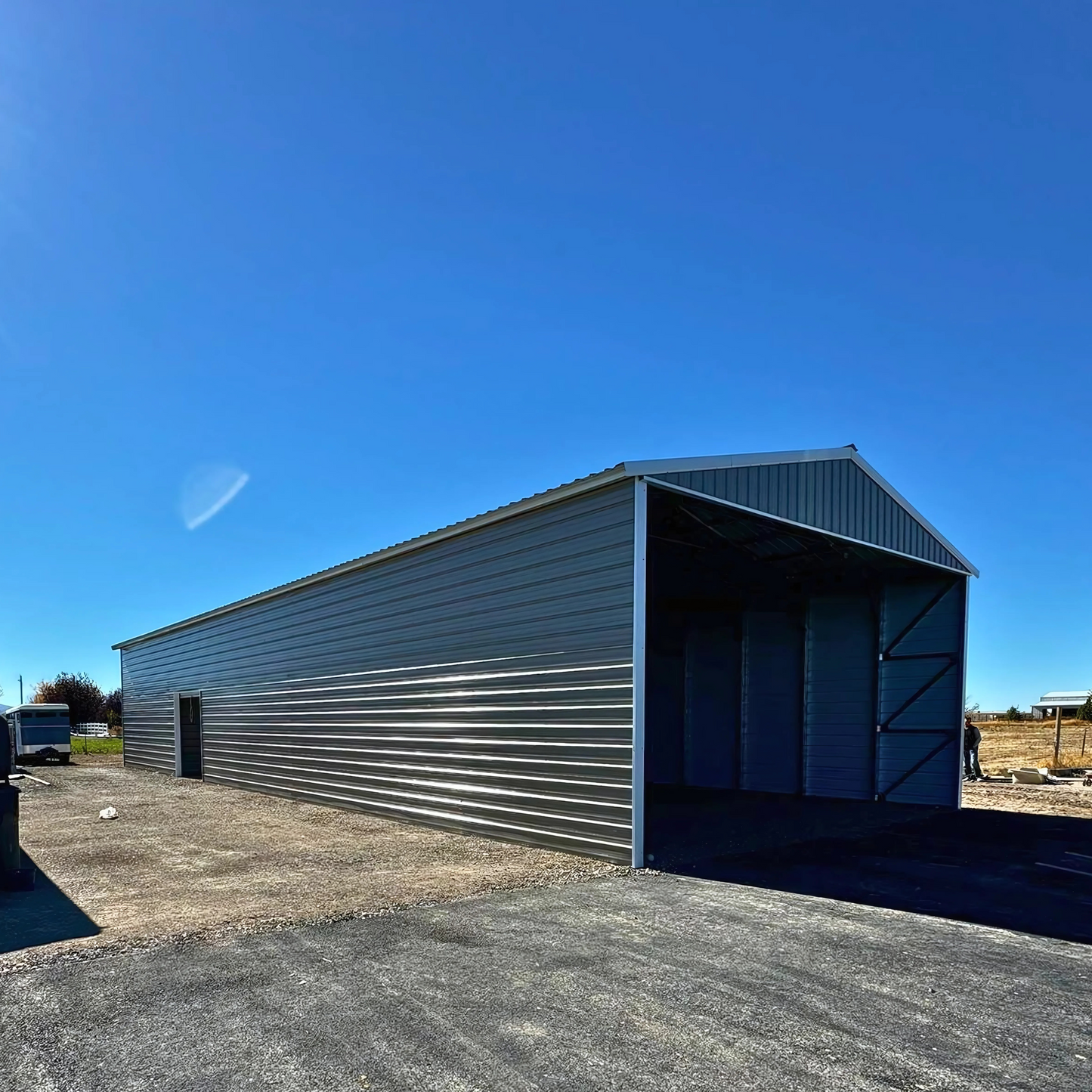 30'x80'x14' A-Frame Vertical Roof -Partially Enclosed Storage, Protection For Big Equipment, RVs Or Other Costly Machinery