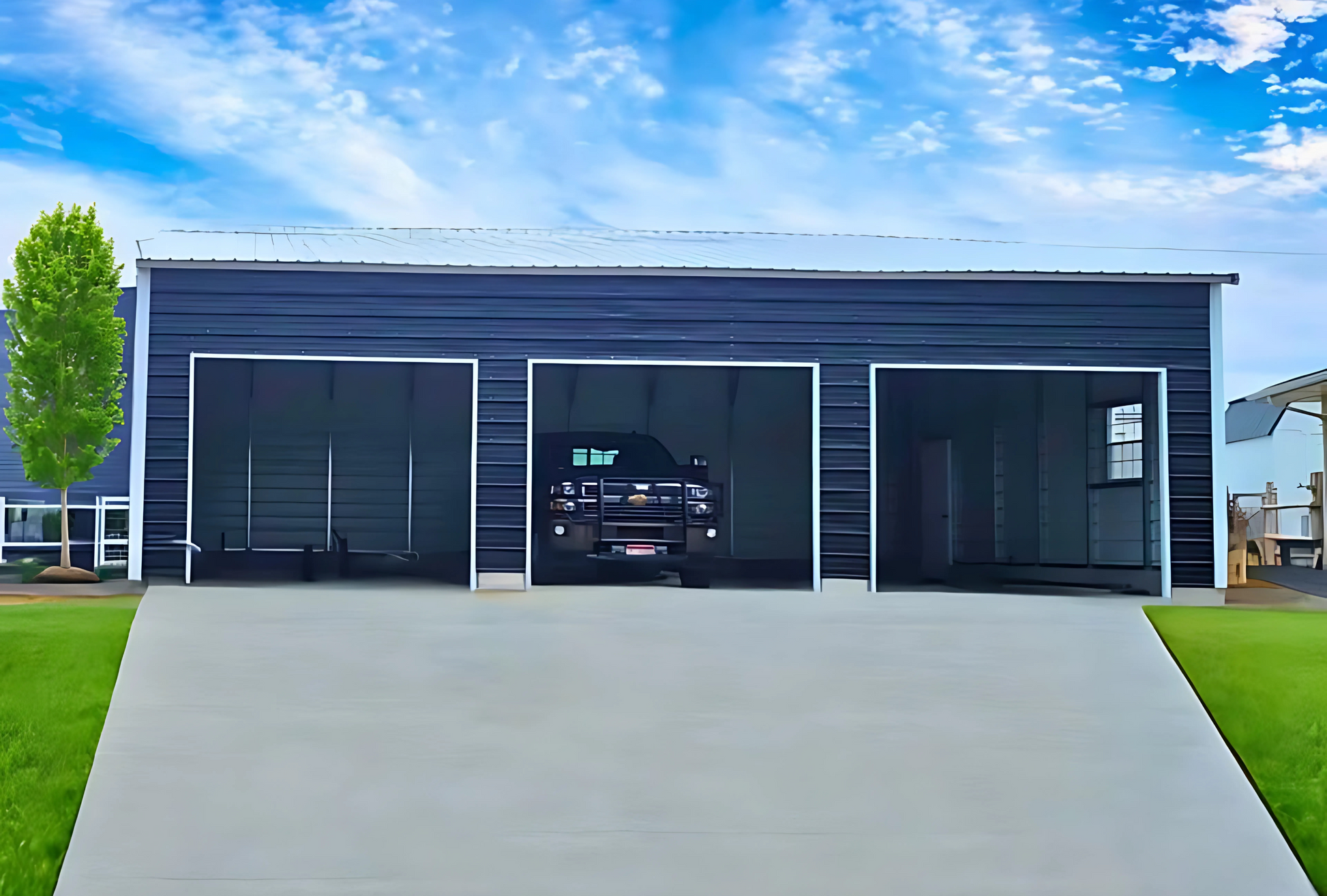 30'x40'x10' side entry a-frame vertical roof - fully enclosed garage, excellent snow load handling, and multiple door and window options