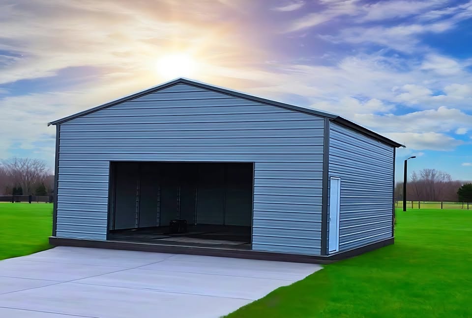 30'x30'x12' A-Frame Vertical Roof - Fully enclosed garage, optimal for weather protection