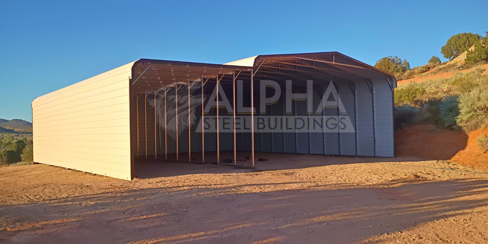 Completed steel building by Alpha Steel Buildings