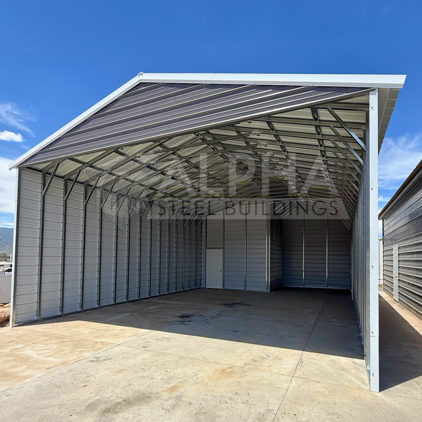 Completed steel building by Alpha Steel Buildings