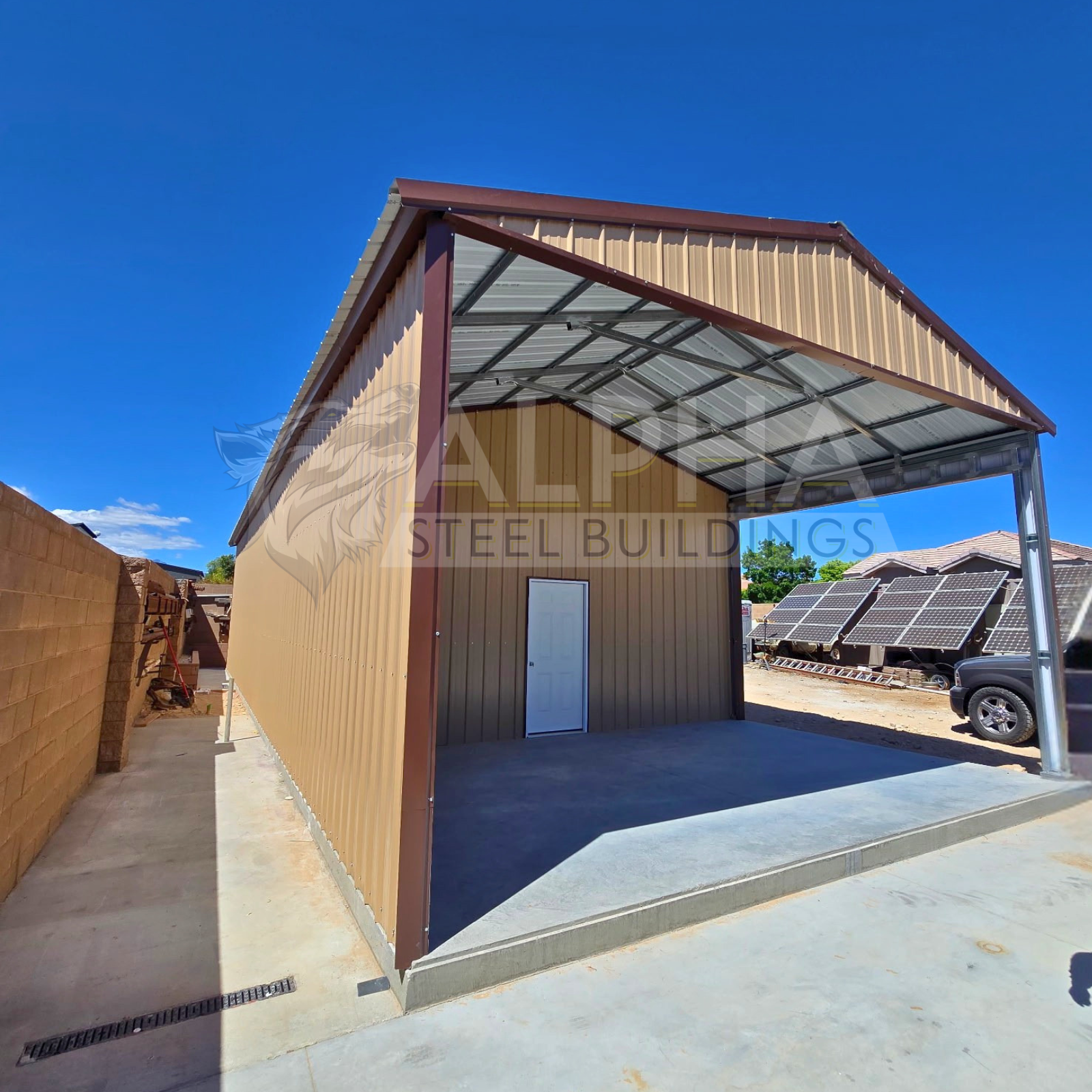 Completed steel building by Alpha Steel Buildings