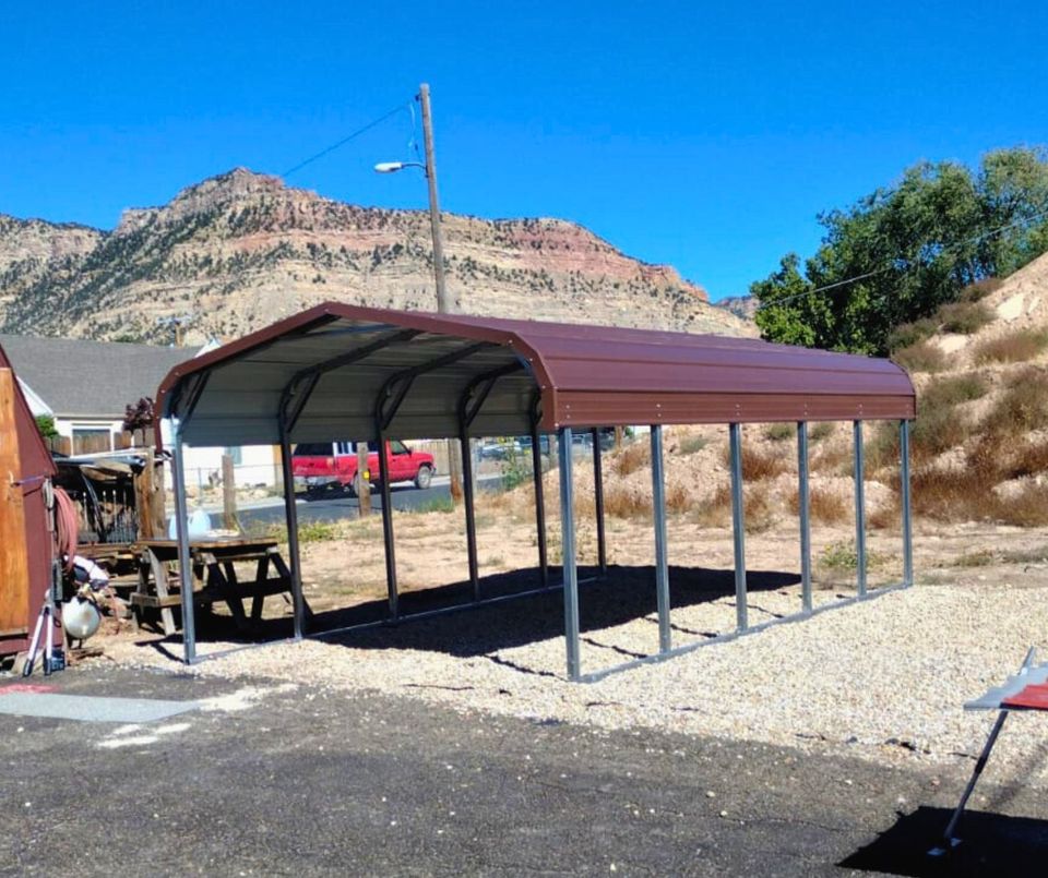 12'x20'x6' brown roof single steel carport with open sides for vehicle protection